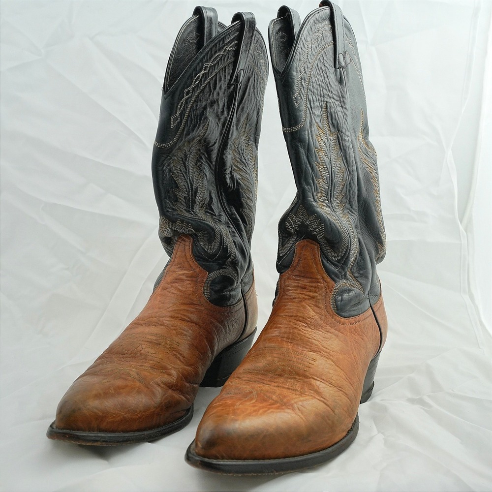 Vintage Tony‎ Lama Mens Tan Black Leather Cowboy Boots 5053 Size 9.5 D USA Made